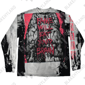 FAME WILL EAT YOUR BRAIN LONG SLEEVE T-SHIRT ACID WASH BLACK