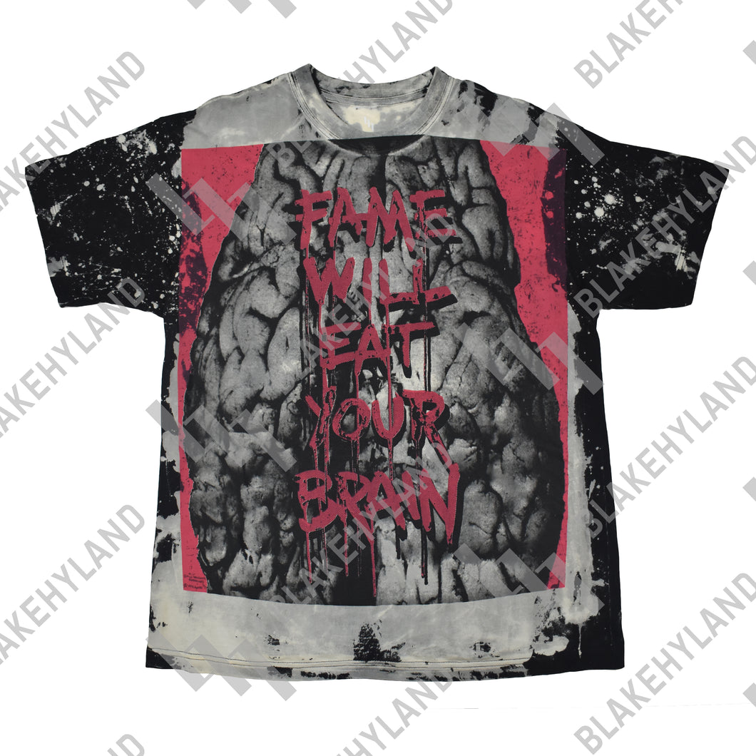 FAME WILL EAT YOUR BRAIN T-SHIRT ACID WASH BLACK