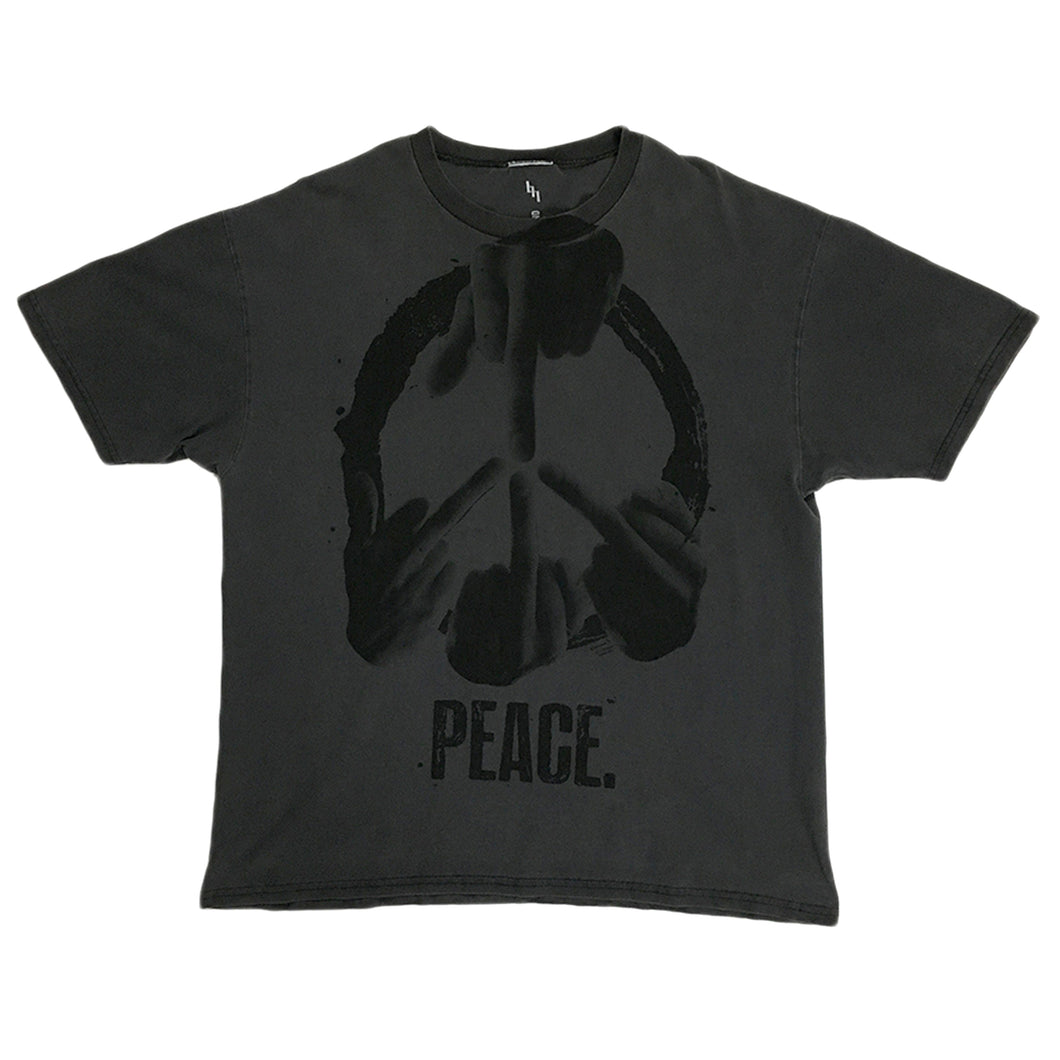 PEACE BLACK ON FADED GREY VINTAGE BLANK T-SHIRT L XL