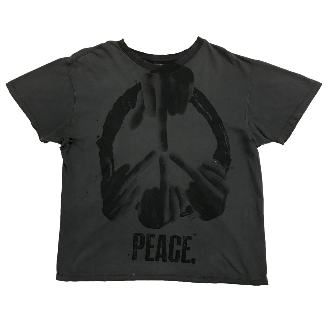 PEACE BLACK ON FADED GREY VINTAGE BLANK T-SHIRT M